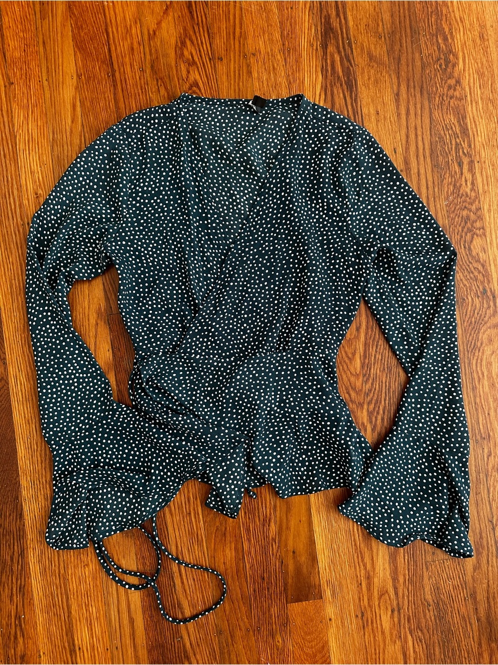 Lulu's Emerald Green and White Polka Dot Wrap Blouse